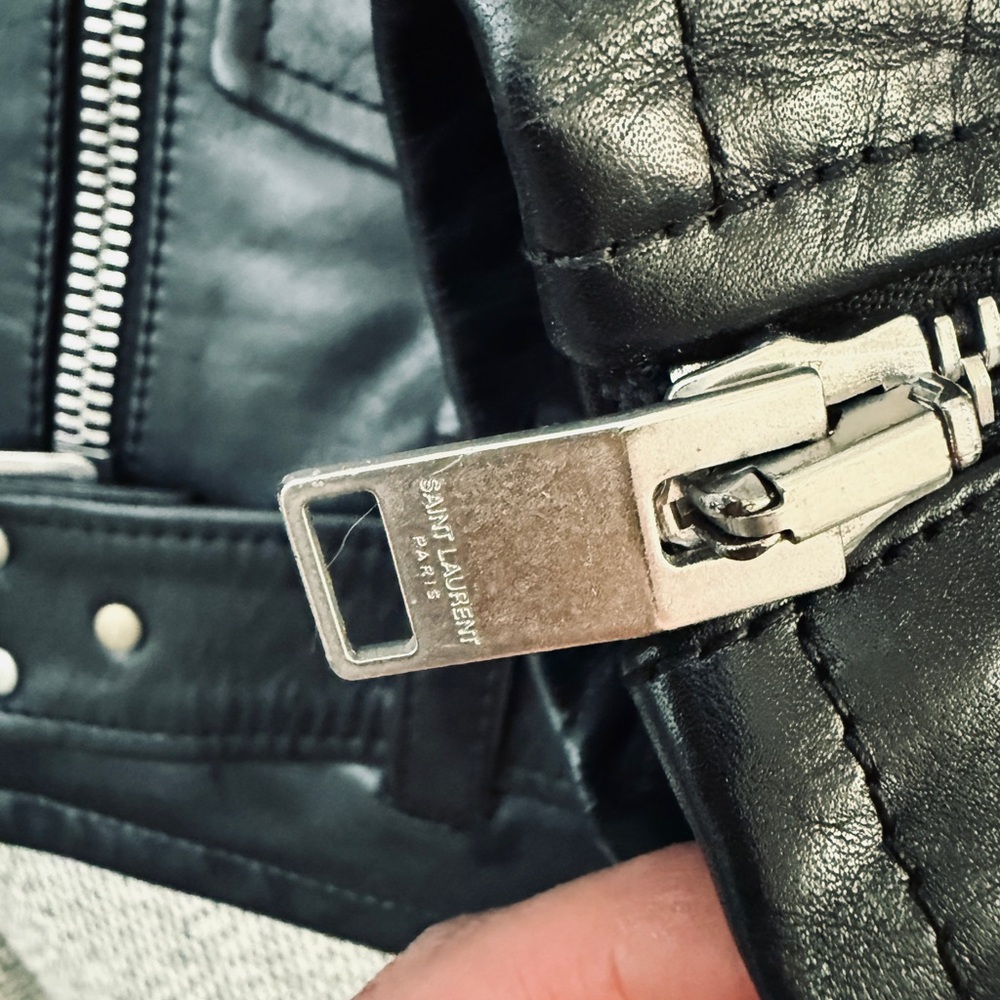 Saint Laurent Black Leather Cropped Moto Jacket - Picture 9 of 10